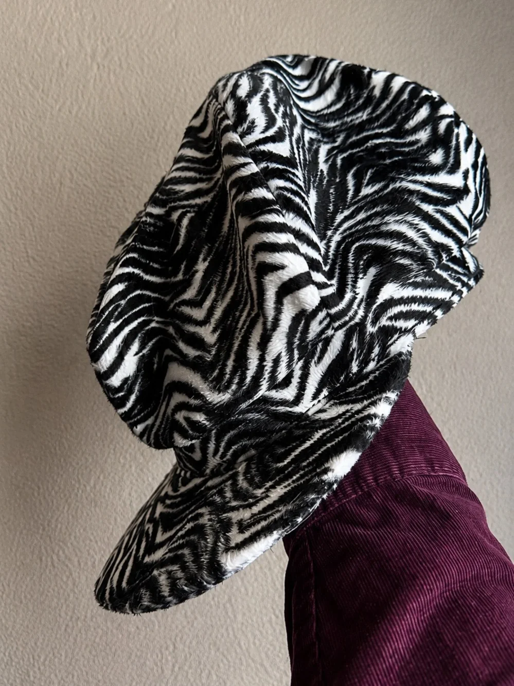 Vintage Arlin Zebra Print Newsboy Hat  | Faux Fur Cabby Cap | Y2K Statement Hat